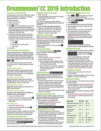 Book Cover Adobe Dreamweaver CC 2017 Introduction Quick Reference Guide (Cheat Sheet of Instructions, Tips & Shortcuts - Laminated Card)