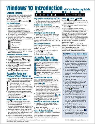 Book Cover Windows 10 Introduction with 2016 Anniversary Update Quick Reference Guide (Cheat Sheet of Instructions, Tips & Shortcuts - Laminated)
