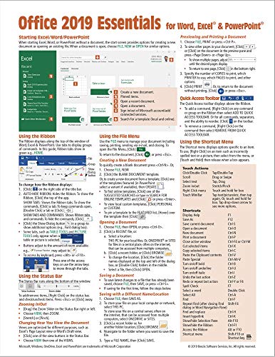 Book Cover Microsoft Office 2019 Essentials Quick Reference Guide - Windows Version (Cheat Sheet of Instructions, Tips & Shortcuts - Laminated Card)