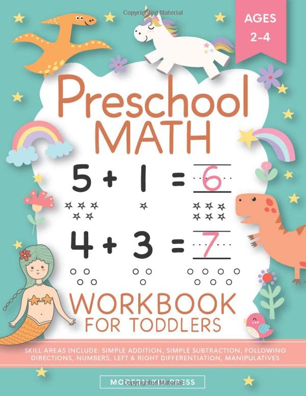 Book Cover Preschool Math Workbook for Toddlers Ages 2-4: Beginner Math Preschool Learning Book with Number Tracing and Matching Activities for 2, 3 and 4 year olds and kindergarten prep