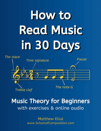 Book Cover How to Read Music in 30 Days: Music Theory for Beginners - with exercises & online audio (Practical Music Guides)