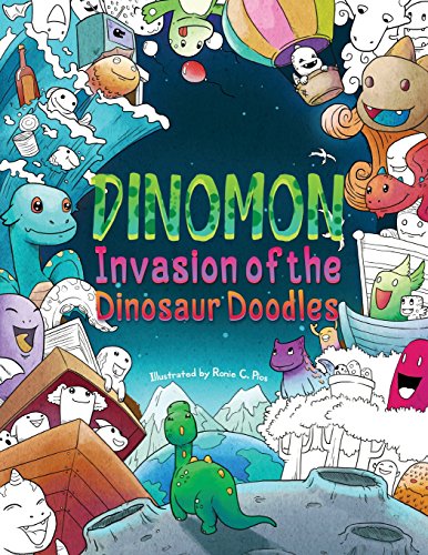 Book Cover Dinomon - Invasion of the Dinosaur Doodles: A Cute and Fun Coloring Book for Adults and Kids (Relaxation, Meditation)