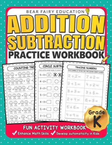 Book Cover Addition Subtraction Practice Workbook .: Kindergarten books, Activity Workbook for Kids, Kindergarten Math Skills