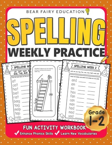 Book Cover Spelling Weekly Practice for 1st 2nd Grades, Activity Workbook for Kids, Language Arts For Kids: Grade 1 Workbook, Grade 2 Workbook
