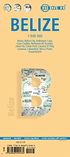 Book Cover Laminated Belize Map by Borch (English, Spanish, French and Italian Edition)