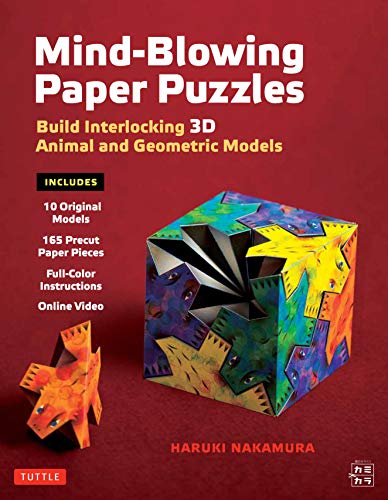 Book Cover Mind-Blowing Paper Puzzles Kit: Build Interlocking 3D Animal and Geometric Models