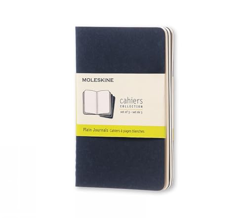 Moleskine Cahier Journal (Set of 3), Pocket, Plain, Indigo Blue, Soft Cover (3.5 x 5.5)