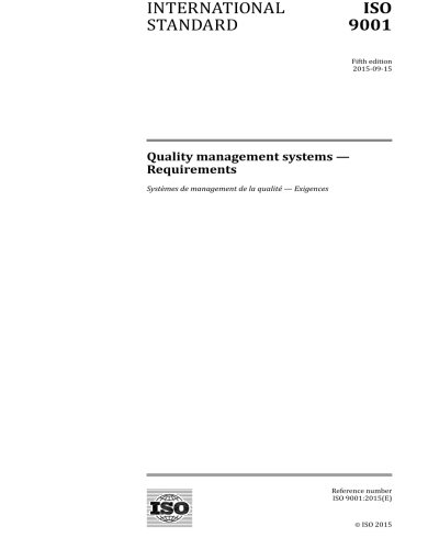 Book Cover ISO 9001:2015, Fifth Edition: Quality management systems - Requirements