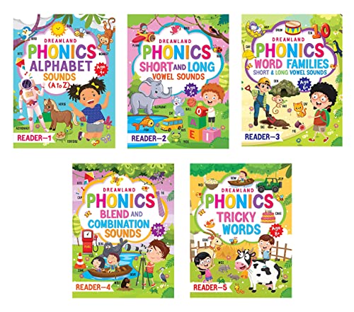 Book Cover Phonics Reader 5 Books Pack for Children Age 3 -10 Years -Alphabet Sounds, A to Z, Short and Long Vowel Sounds, Word Families Short and Long Vowel Sounds, Blends and Combination Sounds, Tricky Words