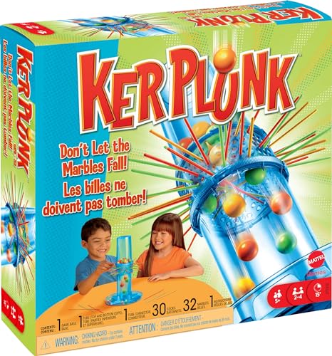 Book Cover Mattel Games Kerplunk Kids Game, Family Game for Kids & Adults with Simple Rules, Don'T Let the Marbles Fall for 2-4 Players Kerplunk Classic Kids Game