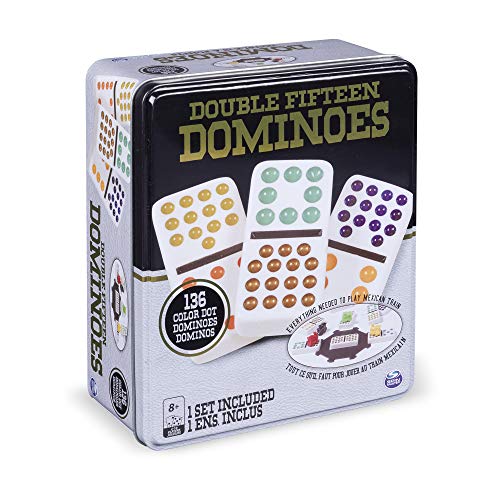 Book Cover Double 15 Color Dot Dominoes in a Collectors Tin (styles will vary)