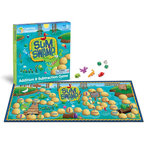 Book Cover Learning Resources Sum Swamp Game Addition & Subtraction Game - 8 Pieces, Ages 5+, Math Games for Kids, Educational Kids Games, Kindergarten Math Board Games
