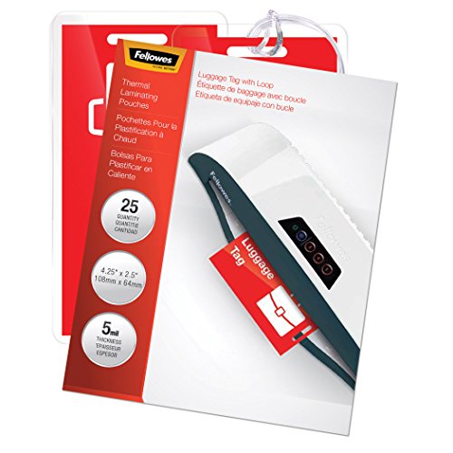 Book Cover Fellowes Laminating Pouches, Thermal, Luggage Tag with Loop, 5 Mil, 25 Pack (52003)