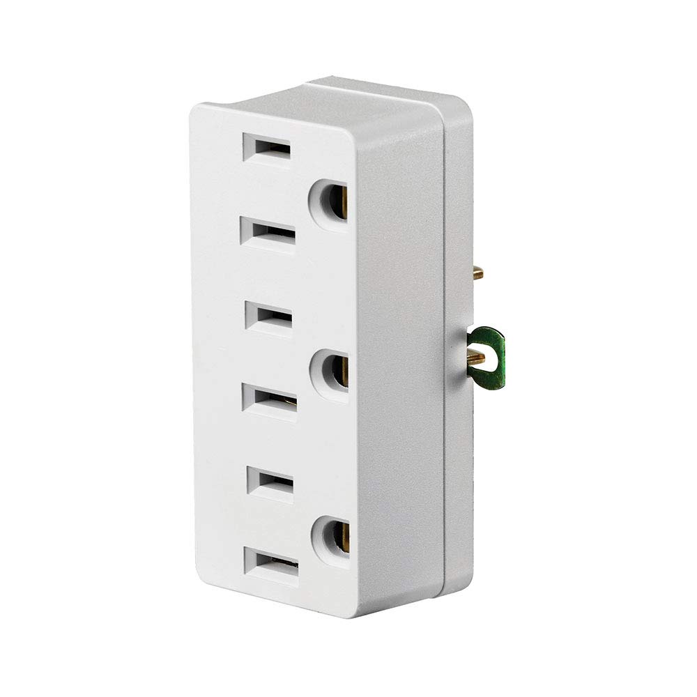 Book Cover Leviton 698-W 15 Amp, 125 Volt, Grounding Triple Outlet Adapter, White, 1 Pack
