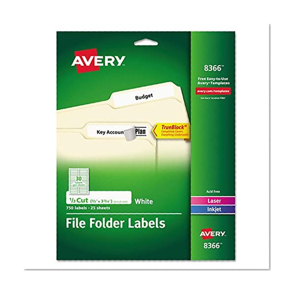 Book Cover Avery File Folder Labels, TrueBlock Technology, Permanent Adhesive, 2/3