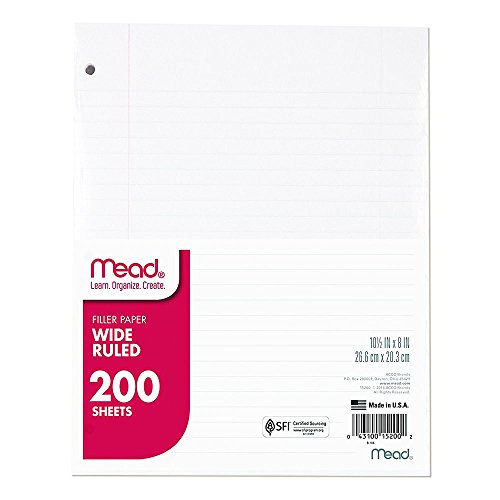 Book Cover Mead Loose Leaf Paper, Wide Ruled, 200 Sheets, Standard 10-1/2
