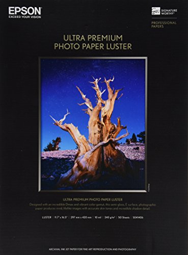 Book Cover Epson Ultra Premium Photo Paper Luster (11.7x16.5 Inches, 50 Sheets) (S041406)