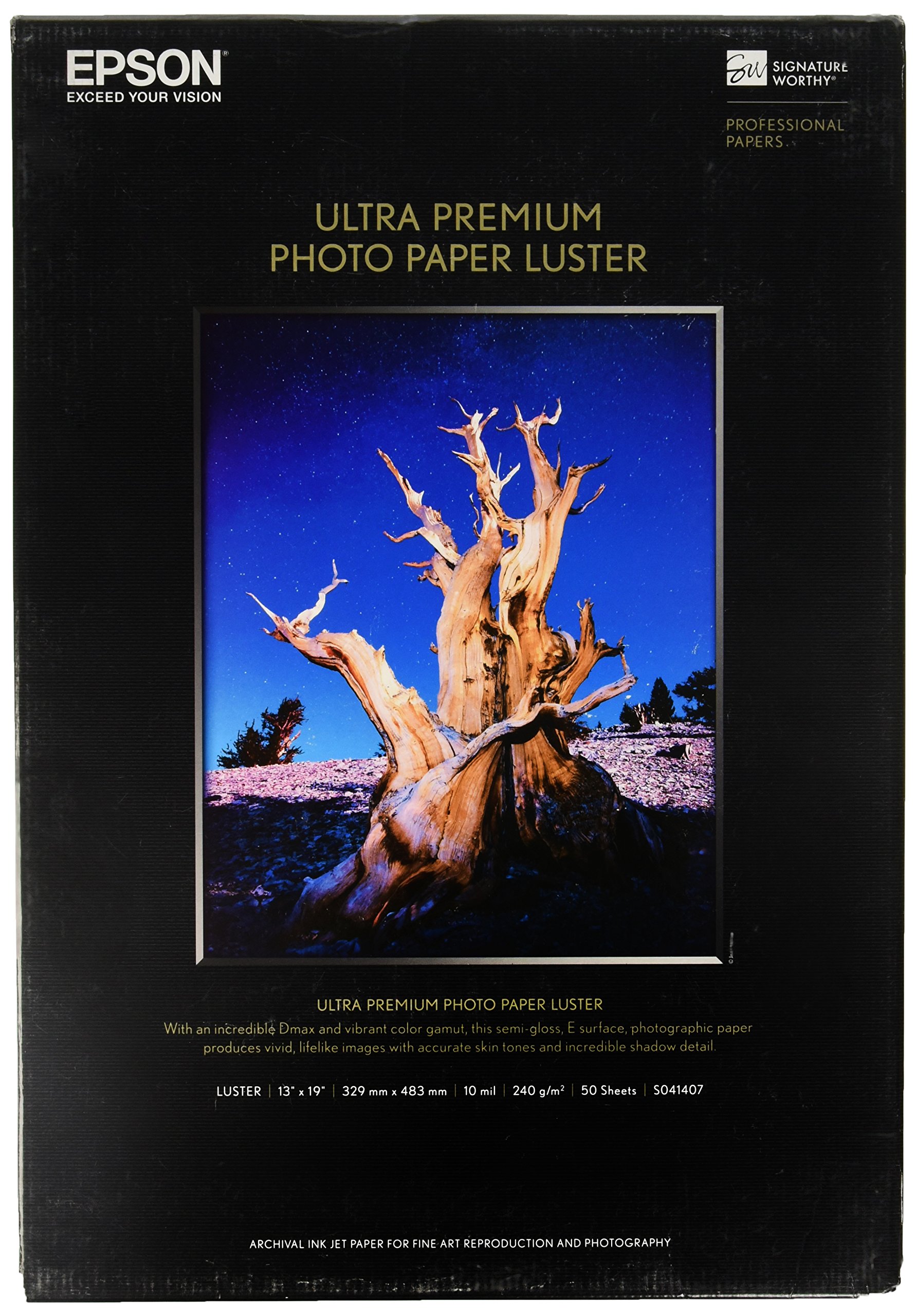 Book Cover Epson Ultra Premium Photo Paper LUSTER (13x19 Inches, 50 Sheets) (S041407),White