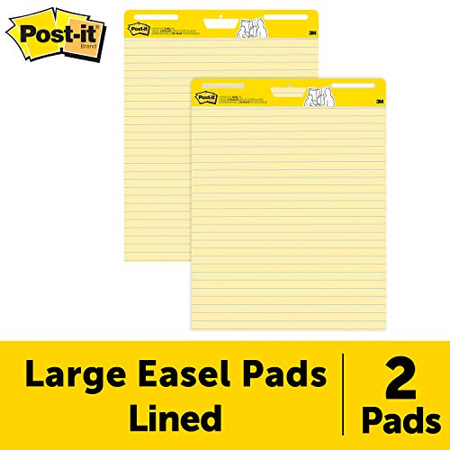 Book Cover Post-it Super Sticky Easel Pad, 25 x 30 Inches, 30 Sheets/Pad, 2 Pads (561), Yellow Lined Premium Self Stick Flip Chart Paper, Super Sticking Power