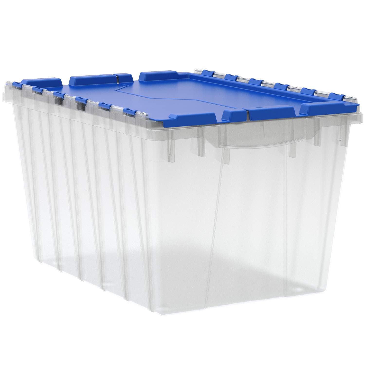 Book Cover Akro-Mils 66486 12-Gallon Plastic Stackable Storage Keepbox Tote Container with Attached Hinged Lid, 21-1/2-Inch x 15-Inch x 12-1/2-Inch, Clear/Blue