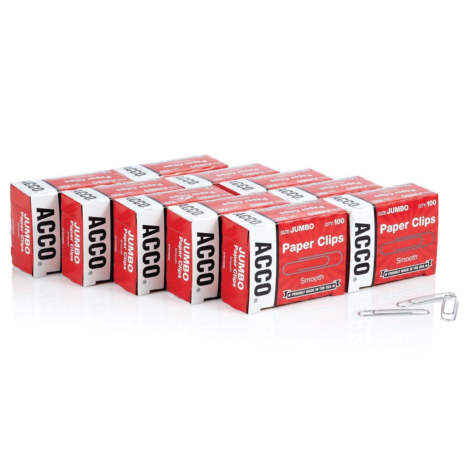 Book Cover ACCO Paper Clips, Jumbo, Smooth, Economy, 10 Boxes, 100/Box (72580),Silver
