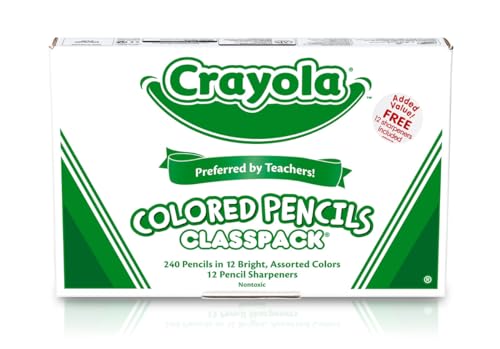 Book Cover Crayola Colored Pencils, Bulk Classpack, Classroom Supplies, 12 Assorted Colors, 240 Count, Standard