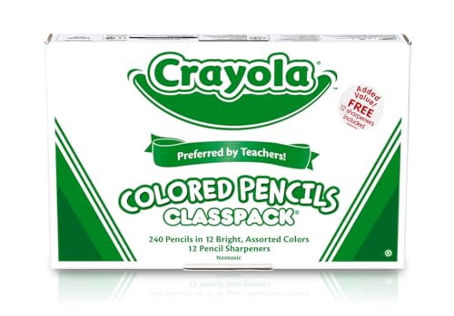 Crayola Colored Pencils, Bulk Classpack, Classroom Supplies, 12 Assorted Colors, 240 Count, Standard