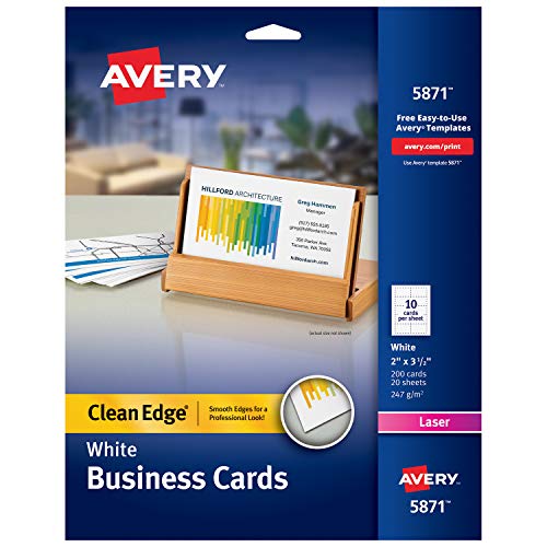 Book Cover Avery Printable Business Cards, Laser Printers, 200 Cards, 2 x 3.5, Clean Edge (5871)