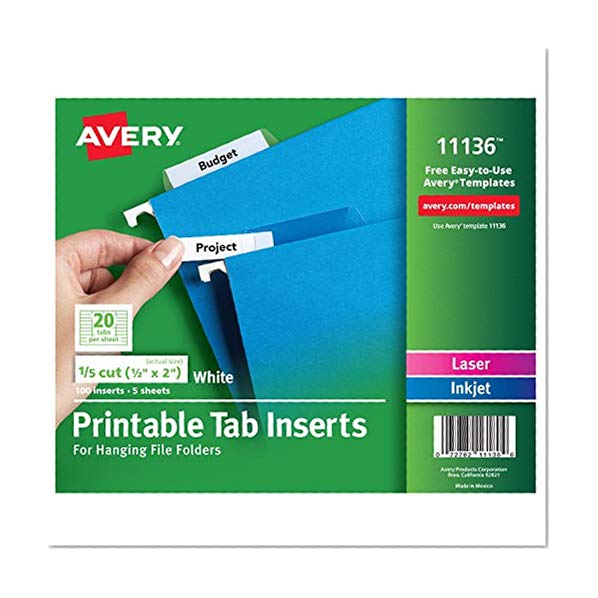 Avery WorkSaver Tab Inserts, 2 Inches, White, 100 Inserts (11136)
