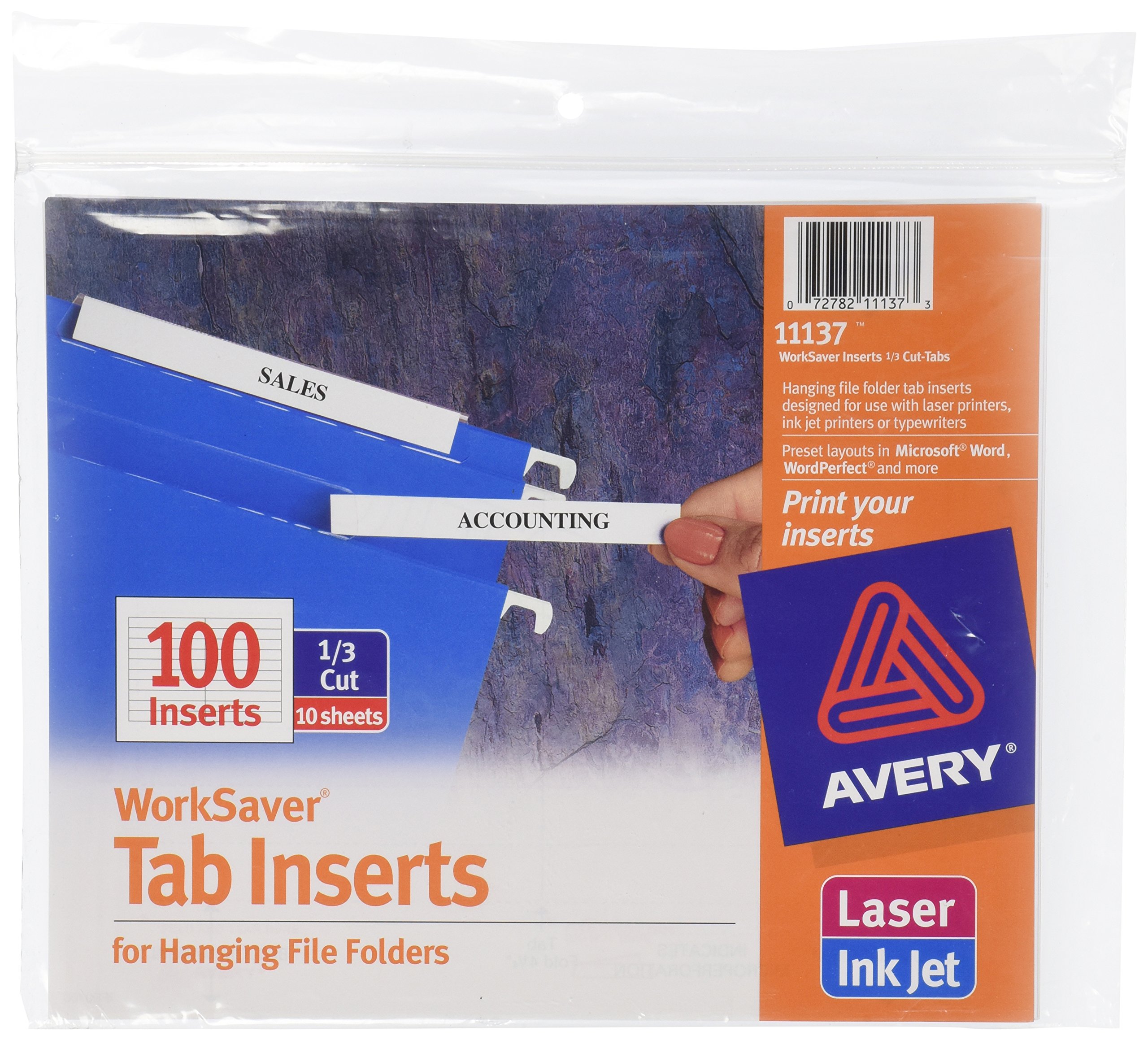 Book Cover Avery WorkSaver Tab Inserts, 3.5 Inches, White, 100 Inserts (11137)