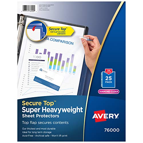 Book Cover Avery 76000 Secure Top Sheet Protectors, Super Heavy Gauge, Letter, Diamond Clear (Pack of 25)
