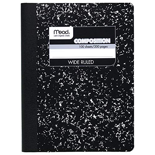 Book Cover Mead Composition Book, Wide Ruled Comp Book, Writing Journal Notebook with Lined Paper, Home School Supplies for College Students & K-12, 9-3/4