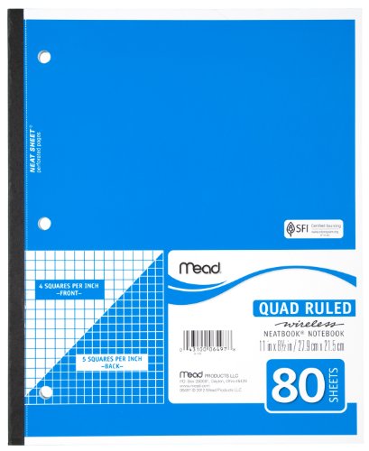 Book Cover Mead Notebook, Wireless, 1 Subject, Quad Ruled, 8-1/2