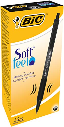 Book Cover BIC 8373971 Soft Feel Retractable Ballpoint Pen, Medium Point, Black, 12-Count