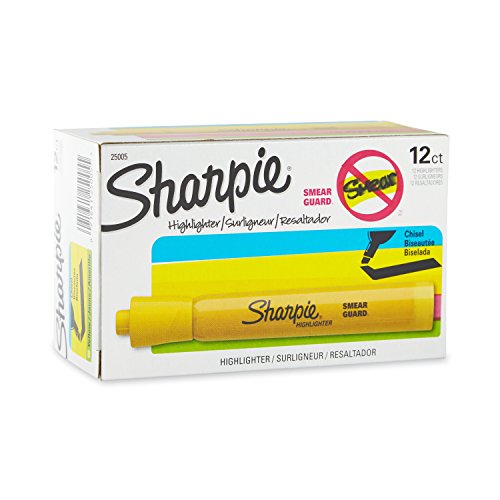 Book Cover Sharpie 25005 Accent Tank Highlighters, Chisel Tip, Yellow, 12-Count