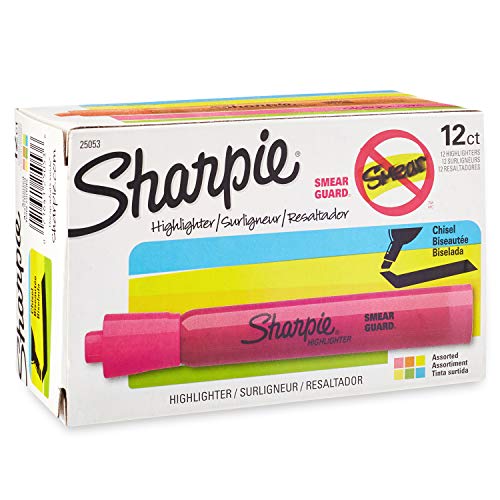 Book Cover Sharpie Tank Highlighters Assorted Colors | Chisel Tip Highlighter Pens, 12 Count