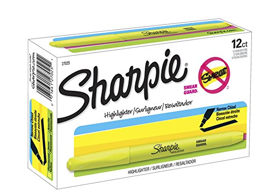 Book Cover Sharpie Accent Pocket-Style Highlighters, Fluorescent Yellow , Chisel Tip, Dozen - 27025