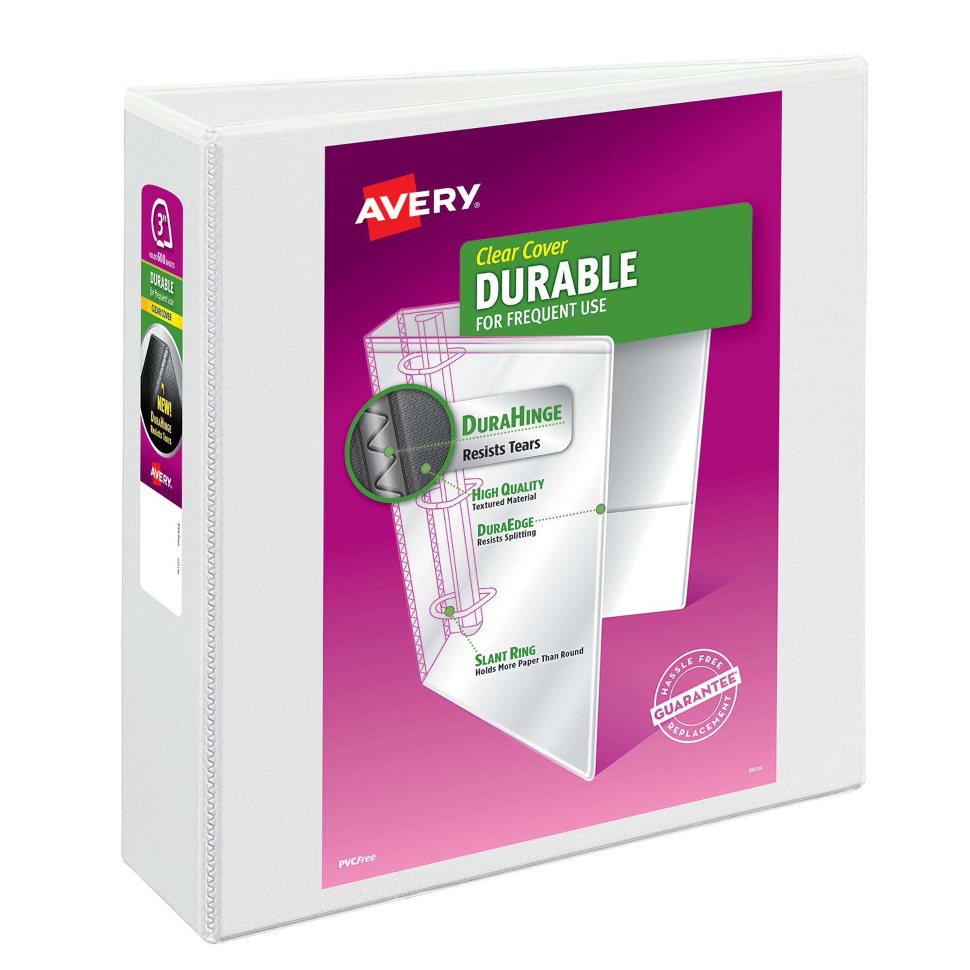 Book Cover Avery Durable View 3 Ring Binder, 3 Inch EZD Rings, 1 White Binder (09701) 3
