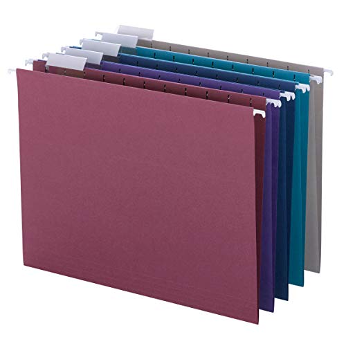 Book Cover Smead Colored Hanging File Folder with Tab, 1/5-Cut Adjustable Tab, Letter Size, Assorted Jewel Tone Colors, 25 per Box (64056)