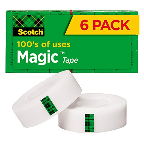 Book Cover Scotch Magic Tape, 6 Rolls, Numerous Applications, Invisible, Engineered for Repairing, 3/4 x 1000 Inches, Boxed (810K6)
