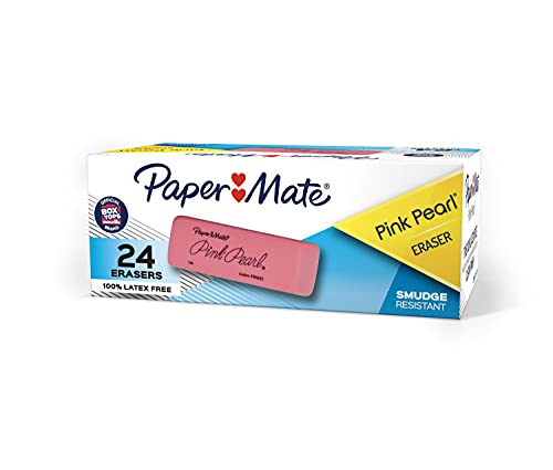 Book Cover Paper Mate Pink Pearl Erasers, Medium, 24 Count