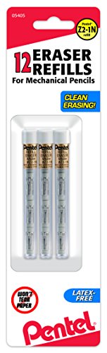 Book Cover Pentel Refill Eraser for Mechanical Pencils, 3 Tubes per pack, 4 erasers per tube