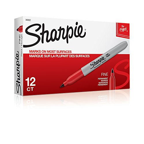 Book Cover Sharpie 30002 Fine Point Permanent Marker, Marks On Paper and Plastic, Resist Fading and Water, AP Certified, Red Color, Pack Of 12 Markers