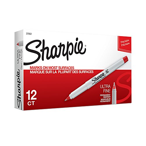 Book Cover Sharpie 37002 Permanent Markers, Ultra Fine Point, Red, 12 Count