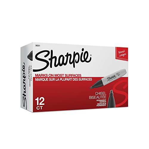 Book Cover Sharpie Chisel Tip Permanent Markers; Proudly Permanent Ink Marks On Paper, Plastic, Metal, and Most Other Surfaces; Remarkably Resilient Ink Dries Quickly and Resists; Black; Pack of 12 (38201)