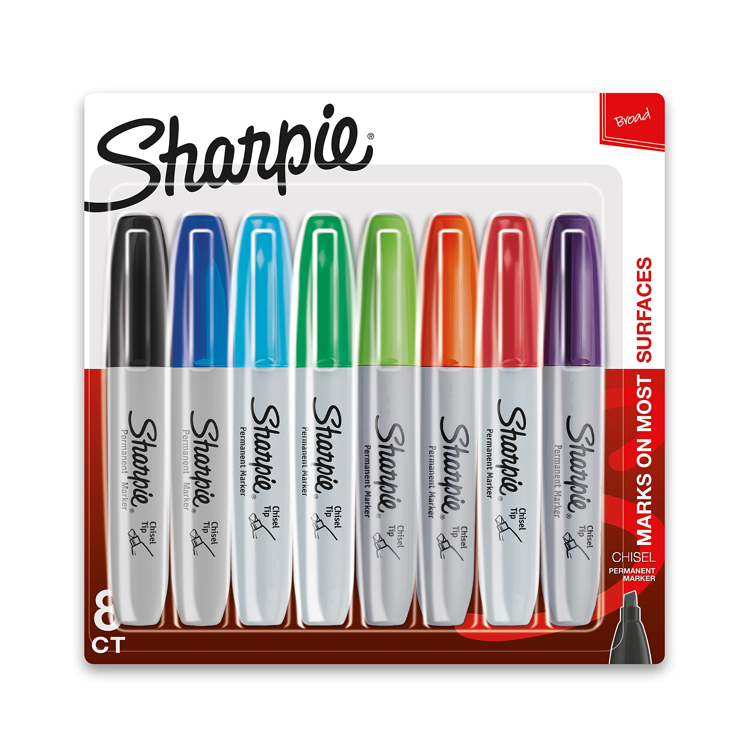 Book Cover SHARPIE Permanent Markers, Chisel Tip, Classic Colors, 8 Count 8ct - Assorted Chisel Markers