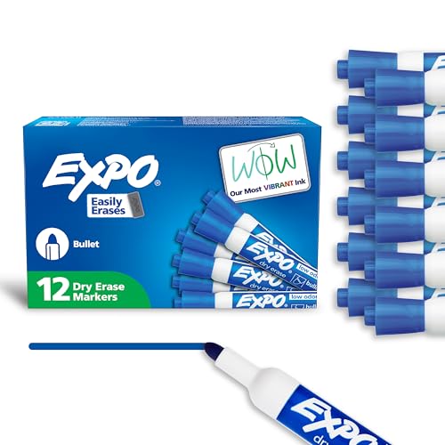 EXPO Low-Odor Dry Erase Markers, Bullet Tip, Blue, 12-Count