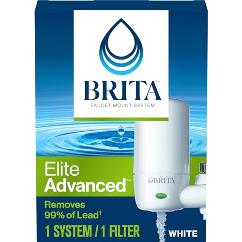 Book Cover Brita Faucet Mount System, Water Faucet Filtration System with Filter Change Reminder, Reduces Lead, Made Without BPA, Fits Standard Faucets Only, Elite Advanced, White, Includes 1 Replacement Filter