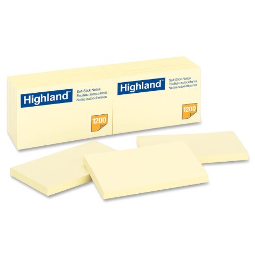 Book Cover Highland Sticky Notes, 3 x 5 Inches, Yellow, 12 Pack (6609)