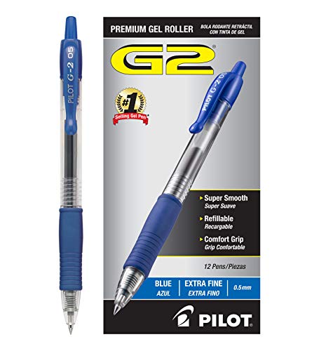 Book Cover Pilot G2 Retractable Premium Gel Ink Roller Ball Pens Extra Fine (.5) Dozen Box Blue ; Retractable, Refillable & Premium Comfort Grip; Smooth Lines to End of the Page, America's #1 Selling Pen Brand